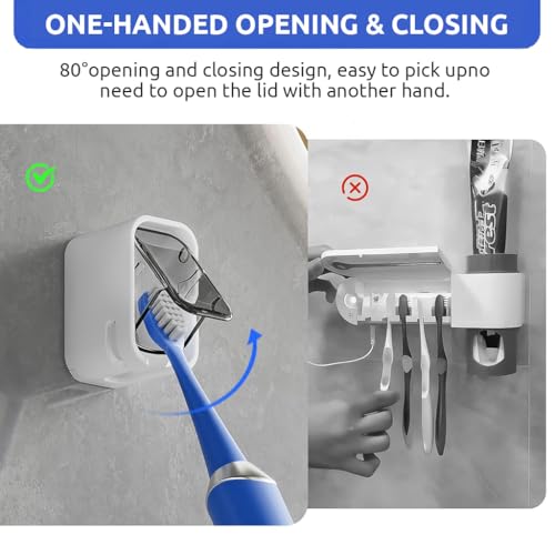 HASTHIP® 6PCS Wall Toothbrush Holder with Dustproof Cover Clear Window Self-Adhesive Vertical Storage Quick Dry Removable Design Compact Space-Saving Bathroom Organizer Home
