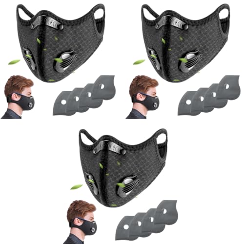 Serplex® Windproof Sports Face Mask Reusable Washable with 4 Filters Adjustable Back Closure for Men Women Breathable Mesh for Cycling Motorcycle Outdoor Winter Activities 3PCS