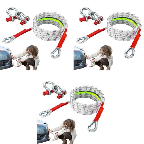 STHIRA® 13ft Car Towing Rope Heavy Duty 11,000-Pound Capacity Belt with Reinforced End Loops Reflective for Sedans SUVs Pickup Trucks 2 Shackles Locks Storage Bag 3PCS
