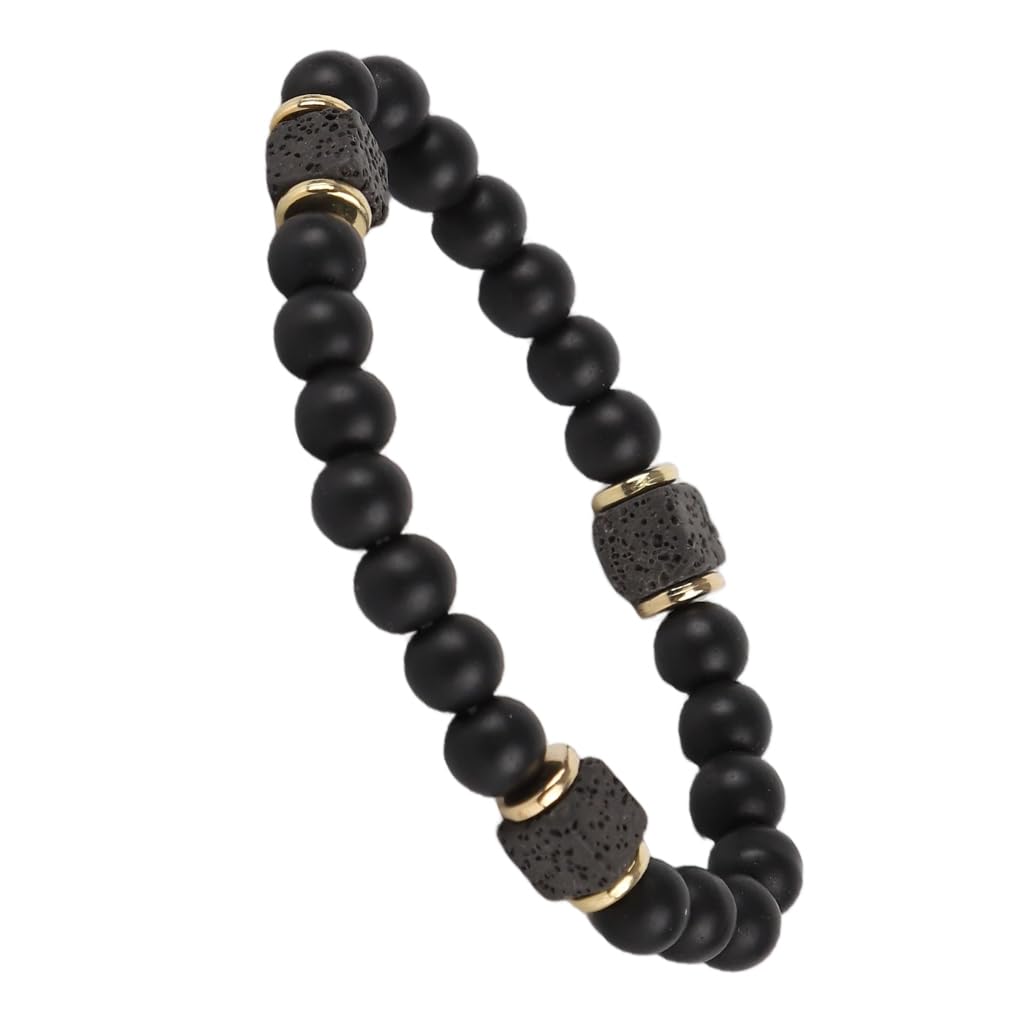 GUSTAVE® Black Natural Stone Beaded Bracelet  Lava Stone Energy Charm, Grounding & Healing Beads, Stretchy Comfort Fit, Stylish Accessory for Strength, Protection & Positive Vibes (Adjustable)