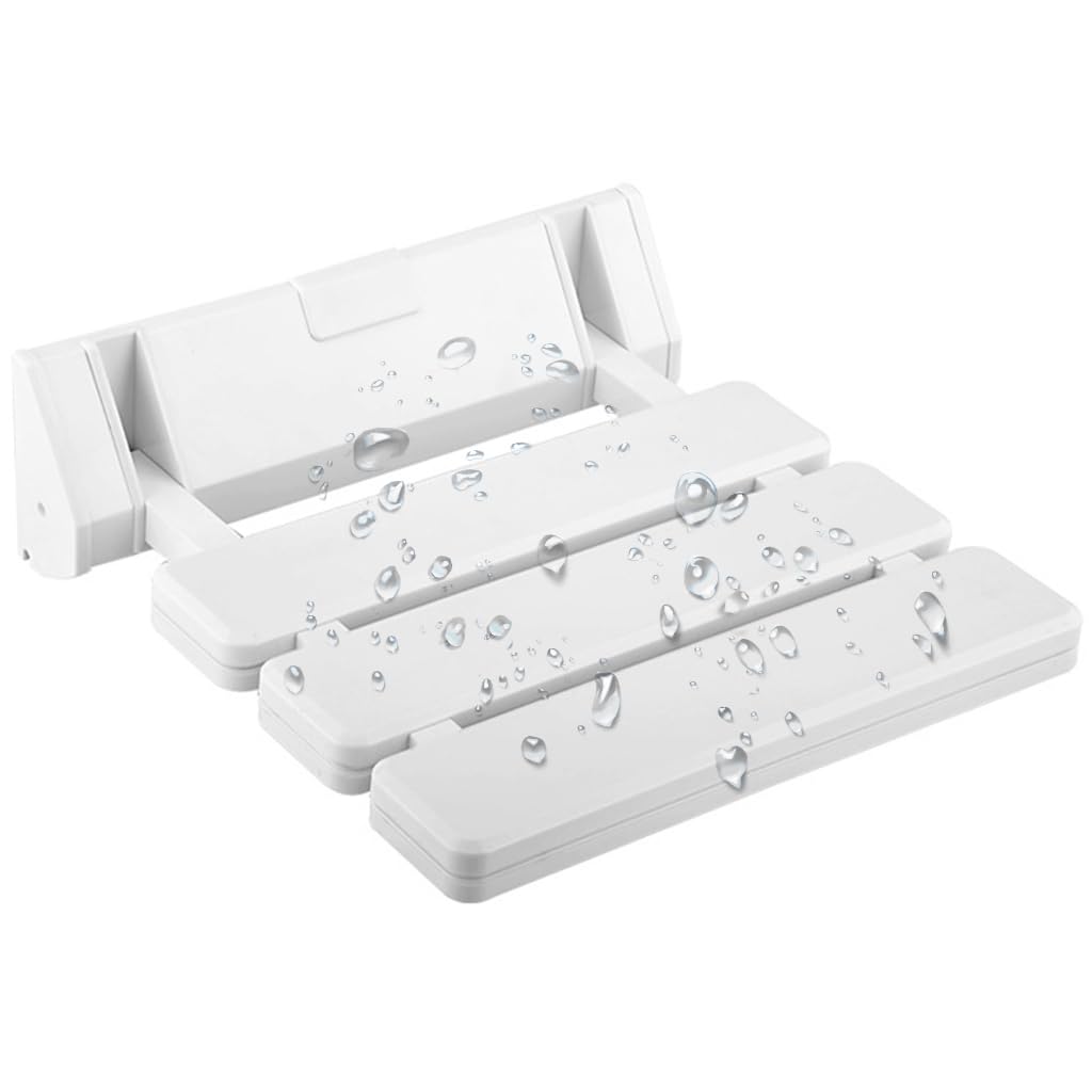 HANNEA Folding Shower Seat for Bathroom with 32×32 cm Wall Mounted Design | ABS White Chair for Seniors and Kids