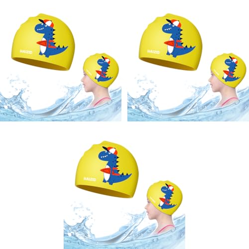 Proberos® Swimming Cap for Boys Girls Waterproof Silicone Ideal for All Head Shape Kids Age 3-14 3 PCS