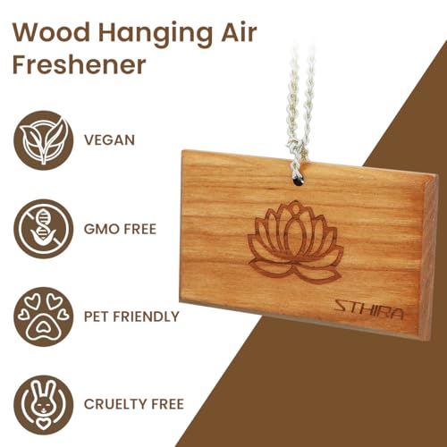 STHIRA® Wooded Fragrance Diffuser for Car Air Vent Elegant Lotus Embossed Natural Wooden Fragrance Diffuser Clip-on Air Vent Air Essential Oil Diffuser Car Decor, 3x0.7x1 inches