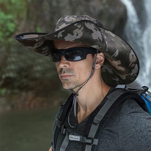 GUSTAVE® Hat for Men UPF50+ Extra Wide Brim Bucket Breathable Adjustable Sun with Flip-Up Design Women Ideal Fishing Hiking Beach Trips Camouflage 3PCS