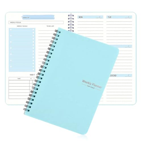 OFIFO® Weekly Planner 2025 Diary, A5 Note Book Diary 2025, Daily Planner 2025 Waterproof Blue PP Cover 52 Pages Notebook Weekly Goals Tracking Notebook School Gift for Students Friends