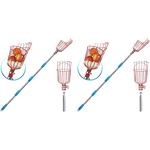 HASTHIP® 190cm Fruit Picker with Basket and Telescopic Pole, Plucker for Coconut Mango and More, Easy to Use Fruits Catcher Tree 2 PCS