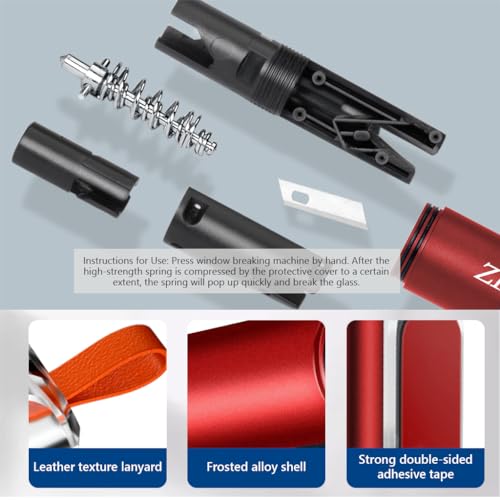 ZIBUYU® 2Pcs Car Emergency Glass Cutter Tool and Seat Belt Cutter Aluminium Car Accessories Hammer Self Defence Safety Gadgets Glass Breaker with Led Automotive Escape Safety Hammer