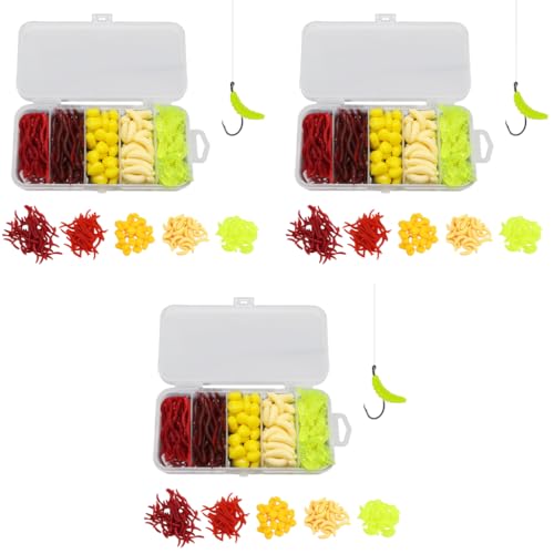 Proberos® 161PCS Soft Fishing Lures Kit Earthworm Mealworm Baits for Freshwater Saltwater Realistic Wiggly Action Jigging with Storage Box