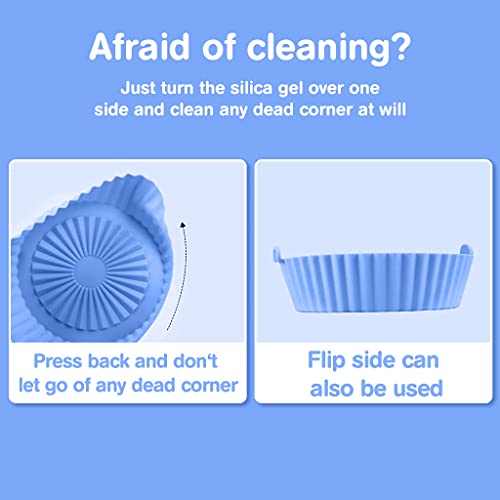 HASTHIP® Air Fryer Reusable Silicone Pot, Air Fryer Pot with Ear Handles, Air Fryer Accessories, Easy to Clean,6.5 in, Air Fryer Silicone Liner Wave Stripe Texture for Even Heat, Blue