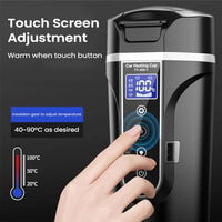 HASTHIP® Car Electric Kettle 450ml Electric Heating Water Cup for 12/24V Vehicle LCD Digital Temperature Display Electric Water Kettle 304 Stainless Steel Liner Leak-proof Water Heaters