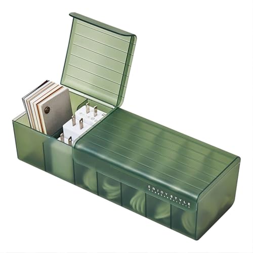 ZIBUYU® OwnMy Plastic Trading Card Storage Box with Fixed 6 Dividers, Holds 300+ Cards, Transparent Organizer Case with Writable Labels, Dustproof, Green-DarkGreen, 29x10.4x8.1cm, 1 Pack