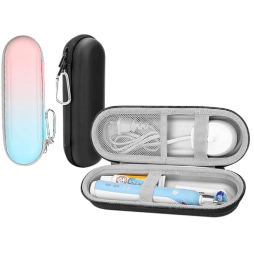 HANNEA® 2PCS Electric Toothbrush Hard Travel Case Compatible with Oral-B Pro Pro 500 300 1500 iO series 7 8 9 Electric Toothbrush, Portable EVA Protective Storage Bag Holder with Mesh Pocket