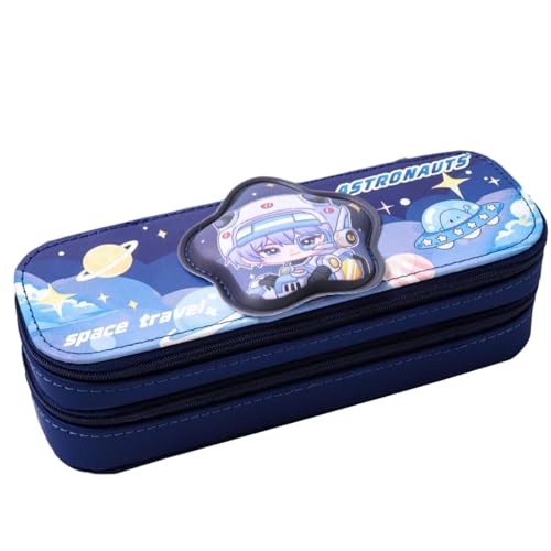 ZIBUYU® Double Layer Pencil Box for Kids & School Girls, Large Capacity Pencil Pouch with Strap, Cute Panda Design Stationery Organizer for Boys & Girls (Blue, Polyester)
