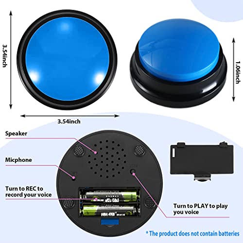 Qpets® Interactive Dog Toys Voice Recording Button Buttons for Communication Pet Training Buzzer 30 Second Record Playback Funny Gift Study Office Home Blue 2PCS