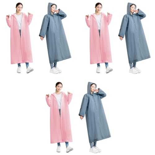 Optifit® Rain Coat for Adults Reusable EVA Waterproof Windproof Hooded Ponchos Lightweight Unisex Design with Button-Up for Commute Monsoon Travel Festivals 2 Pack Length 120cm 3 PCS