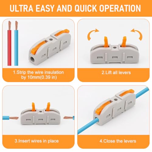 Serplex® 30PCS Cable Wire Connectors 1 In to 1 Out Electrical Quick Wiring Push-in Conductor Terminal Blocks for 28-12AWG Flame Retardant PA PC