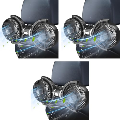 STHIRA® USB Car Fan for Headrest 12/24V Twin Cooling with 3 Speeds Posts Mounting Compact Flexible Angle Adjustment Plug and Go 3PCS