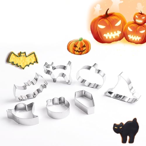 HASTHIP® 7Pcs Halloween Cookie Cutters Stainless Steel Festive Biscuit Cutters DIY Baking Molds for Party, Trick & Treat Activity, Family Group Activity