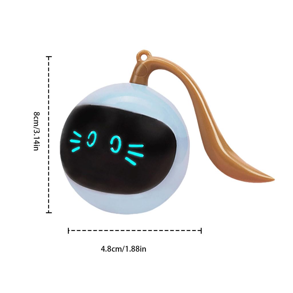 Zibuyu Electric Cat Toy Teasing Ball with LED Face and Wiggly Tail featuring 3‑min Auto Standby | USB Rechargeable Interactive Play