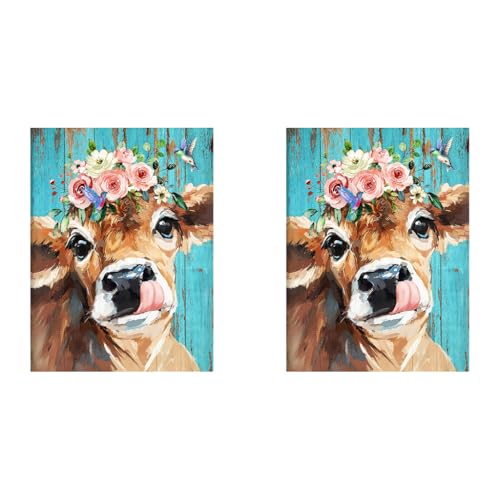 HASTHIP® Diamond Painting Kit with Round Diamonds 5D for Adults Kids 30 X 40cm Full Drill Cow Gem Art Home Wall Decor Gifts 12x16inch 2PCS