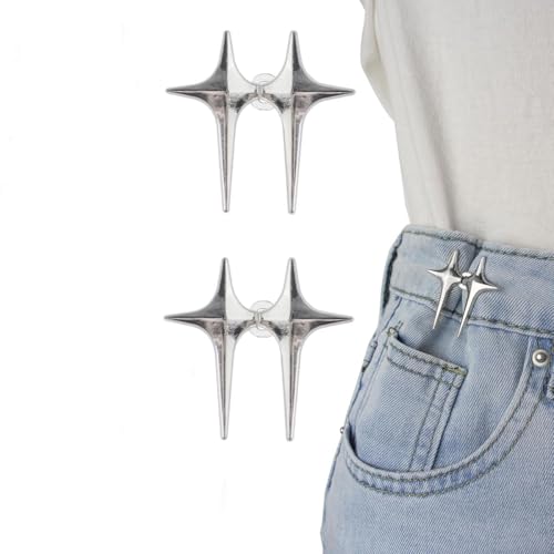 SANNIDHI® 1 Pairs Adjustable Waist Buckle for Unfit Jeans Pants, Pants Size Adjuster Silver Star Instant Jeans Button Pins Waist Tightener, Detachable No Sewing for Pant, Skirt