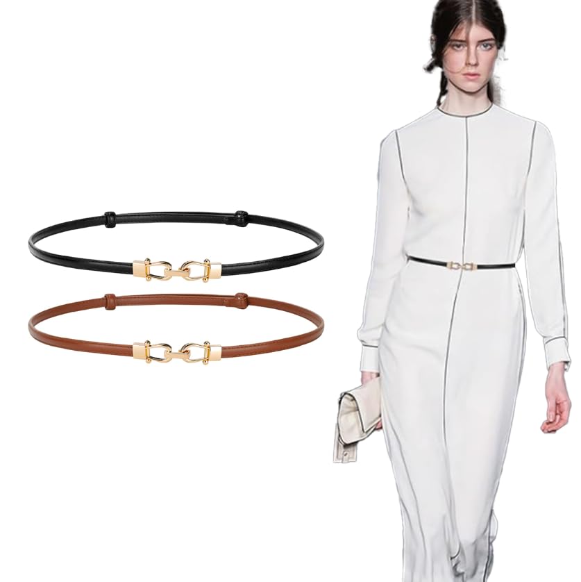 ZIBUYU® Leather Skinny Women Belt with Gold Buckle Adjustable