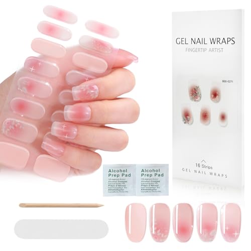 MAYCREATE® 16PCS Gel Nail Strips, French Gel Nail Stickers, UV Free, Long Lasting Nail Wraps for Women, French Tip Nail Polsih Stickers, Includes Nail File & Wooden Stick, Style B