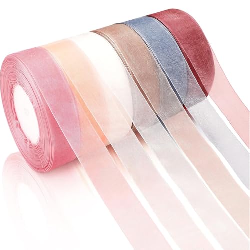 ZIBUYU® 6pcs Organza Ribbon, Transparent Chiffon Ribbon
