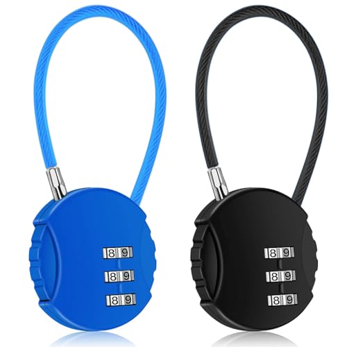 HASTHIP® 2Pcs Luggage Number Lock - 3 Digit Zinc Alloy Combination Lock Padlock, Outdoor Waterproof Padlock for School Gym Locker, Sports Locker, Fence, Toolbox, Gate, Case, Hasp Storage (Black&Blue)