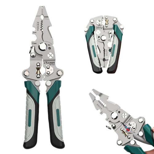 Serplex® Multifunctional Wire Stripper Tool, Carbon Steel Wire Cutter Stripping Tool, Folding Rubberized Handle, Electric Cable Stripping Crimping Tool with Lock, Multi Electricity Tool