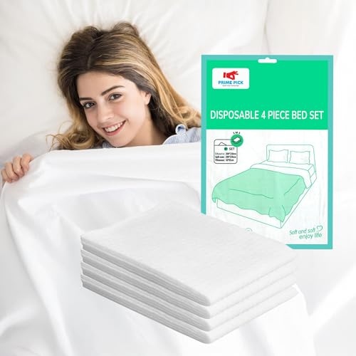 HASTHIP® Travel Bed Sheets Set for Twin Bed, Includes Bed Sheet, Quilt Cover & 2 Pillow Covers, Skin Friendly Non-Woven Disposable Travel Bed Sheets for Hotel, Sanitary Hotel Bed Supplies, 2 Pack