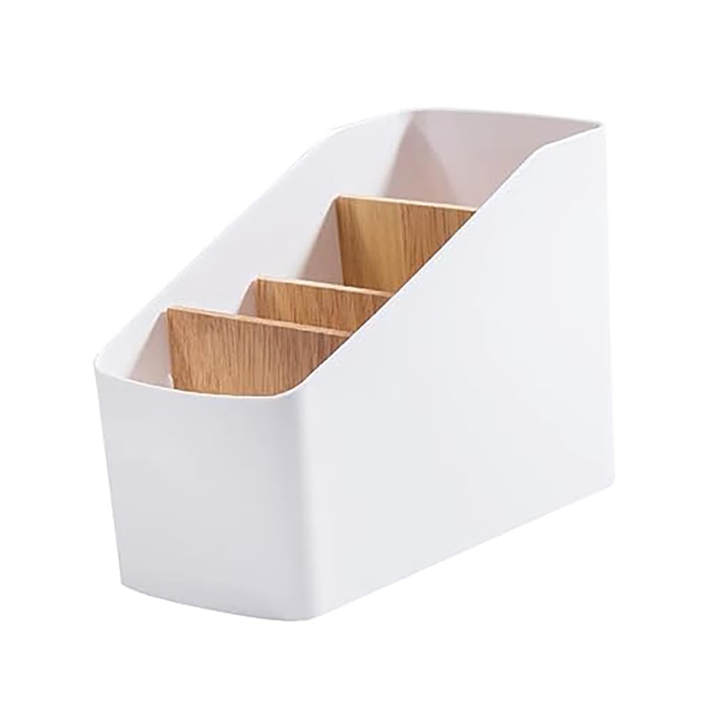 Zibuyu Storage Box Organizer for Desk and Home with 4 Compartments | White Plastic Design
