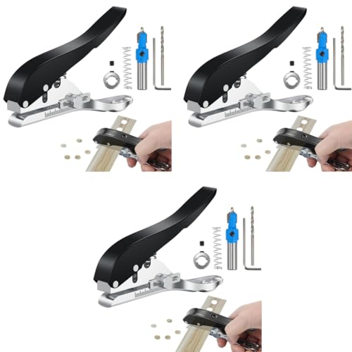 Serplex® Manual Hole Punch Kit Heavy Duty Spring Loaded 10mm Size Maximum Thickness 1.2mm Punching Tool for Wooden Edge Bands Plastic Sheets Paper with Drill and Stop Collar 3 PCS