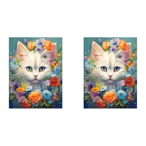 HASTHIP® Enchanting White Cat 5D Diamond Painting Kit Includes Colorful Diamonds Tools Accessories Suitable for Home Leisure Wall Decoration Ideal for Adults Kids 12x16inch 2 PCS