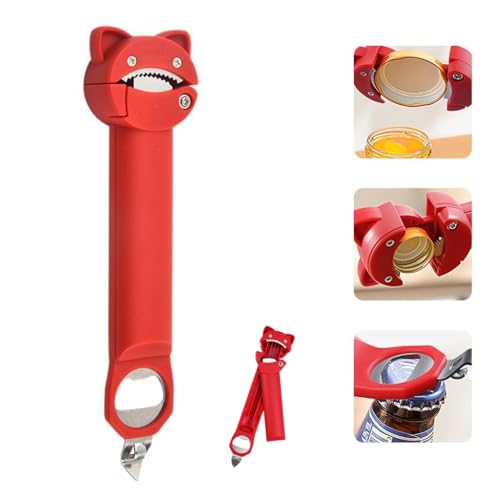 HASTHIP® Upgrade Retractable Multifunctional Can Opener, Adjustable Stainless Steel Bottle Cap Remover (Red)