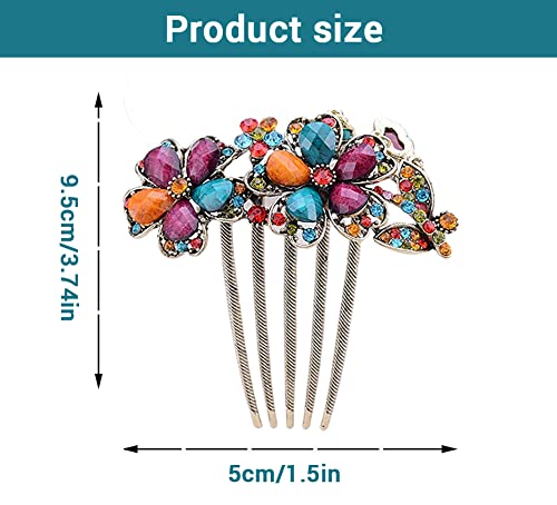 PALAY Women Hair Combs for Bridal and Daily Use with Rhinestone Flowers and 9.5cm Size | Retro Alloy Plating Hairpin
