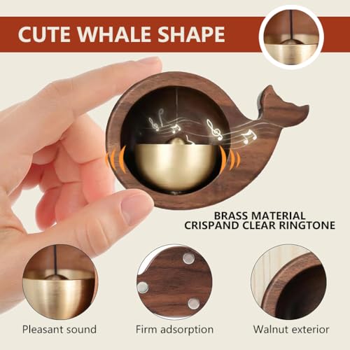 HASTHIP® Magnetic Door Chime Wooden Whale Shaped Embedded Bell Dopamine Welcome Decorative for Home Decor Shopkeepers 9.2x6.2x3.5cm 2 PCS