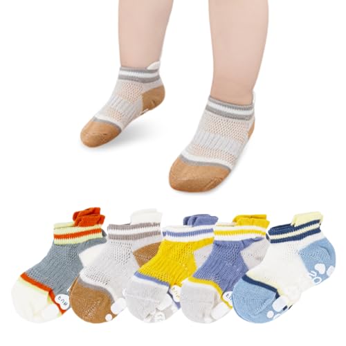 SNOWIE SOFT® 5 Pairs Baby Socks Floor Socks for Toddlers Summer Breathable Mesh Cotton Socks Cartoon Toddler Socks for Toddler Girls 0-18 Month