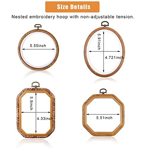 HASTHIP® Embroidery Hoops, Cross Stitch Hoops, Imitated Wood Plastic Display Frame, Reusable Circle Oval Rectangular Octagonal Cross Stitch Hoop Ring for Art Craft Sewing and Hanging Ornaments(4Pcs)