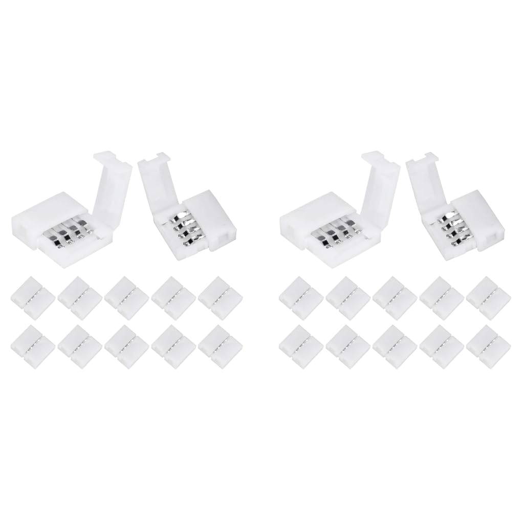 ELEPHANTBOAT Connectors for RGB LED Light Strip Extension featuring 4 Pin Gapless Design 20PCS | Universal 10mm Terminal