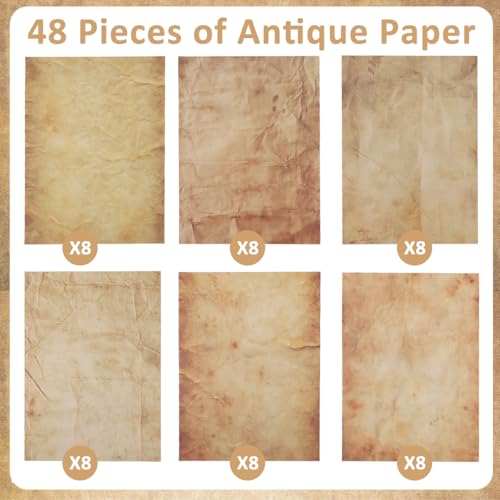 OFIFO® 48 Sheet DIY Scrapbooking Papers, Double-Sided Crinkle Texture Printed Retro Yellowish Background Papers 100 GSM Writing Papers Decorative Papers for DIY Crafting, Gift, 11''x8.5''
