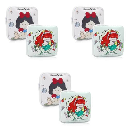 ZIBUYU® 6PCS Sanitary Napkin Storage Bag Cartoon Cotton Pouch Menstrual Pad with Zipper Multi-Purpose for Napkin Lipstick Pads Mini Cosmetic Wash Bag