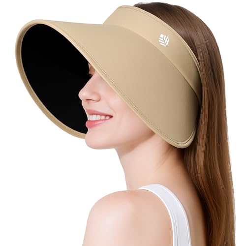Venzina® UPF 50+ Sun Visor Hat for Women Ultra Wide Brim Outdoor Summer Cap UV Protection Visor Blackout Liner Design Packable Travel Hiking Hat Adjustable Elastic Closure Fashion Beach Hat