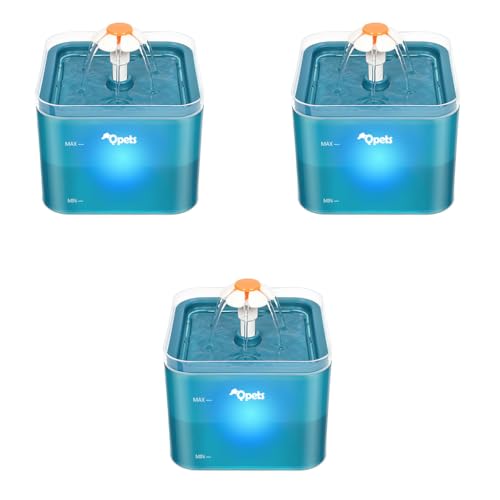 Qpets® 2.2L Cat Water Fountain Auto Pet for Cats with LED Light Cute Floral Ultra Quiet Dog Dispenser with Filter Green 3 PCS