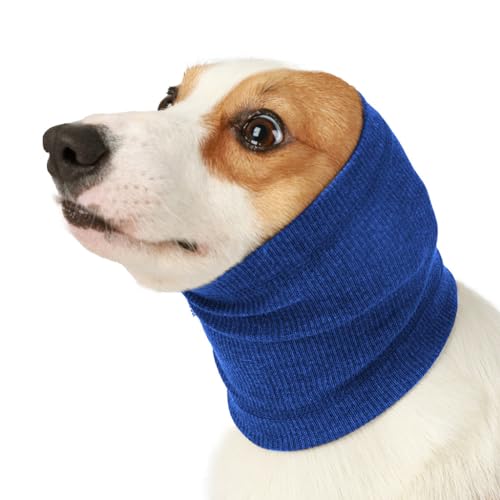 Qpets® Dog Headgear, Dog Hoodie Head Cover, Winter Comforting Warm Wrap Ear Dog Neck Scarf, Post-Surgical Ear Care Soothing Headband Prevent Thunder/Prevent Scare (L)