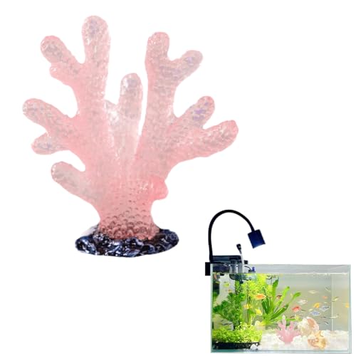 Qpets® Aquarium Pink Coral Ornament Glow in the Dark Resin Coral Landscape Decoration Desk Decor Solid Mini Resin for Fish Tank
