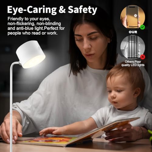 ELEPHANTBOAT® Table Lamp for Study Room, 4 in 1 Rechargeable Desk Lamp Light for Study with Powerful Magnets Portable USB Table Light Remote Control, 4 Levels of Brightness, Eye Caring, Non-Flickering