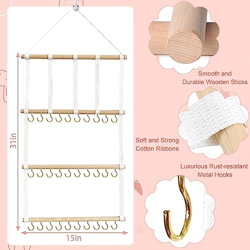 HASTHIP® Metal Wall Hanging Headband Holder, Hair Clips Baby Headbands Organizer, 4 Layers Headwear Storage Hair Accessories Displaying Rack Decor For Women Nursery Toddler Girls Room, Hanging Shelves