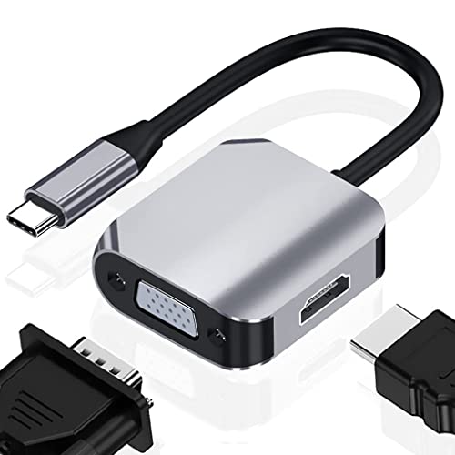 Verilux® USB C to HDMI VGA Adapter, 2-in-1 Type C to VGA (1080P) 4K@30Hz HDMI Adapter, Thunderbolt 3 Compatible for MacBook Pro/Air,Dell XPS, Chromebook Pixel, Galaxy S20/S19/S9, Surface Go and More