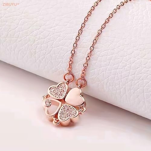 ZIBUYU Heart Necklace for Girls Silver Alloy Four Leaf Clover Necklace for Women Transformable Pendant Jewelry for Women and Girls Pendant for Gift Girlfriend & Birthday - 1